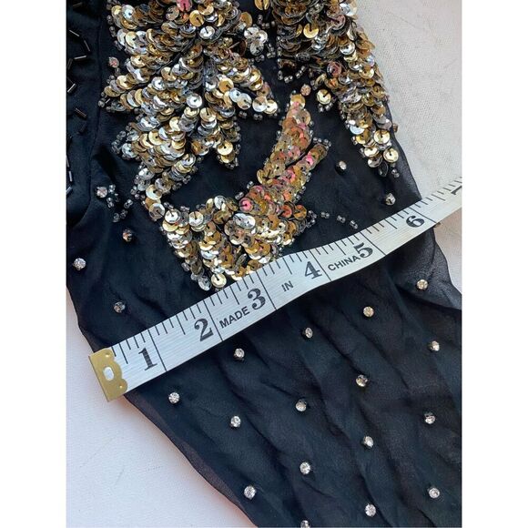 Vintage Haute Sheer Silk Sequin Coctail Dress Silver gold sequin Women’s 10 by N - Picture 10 of 14
